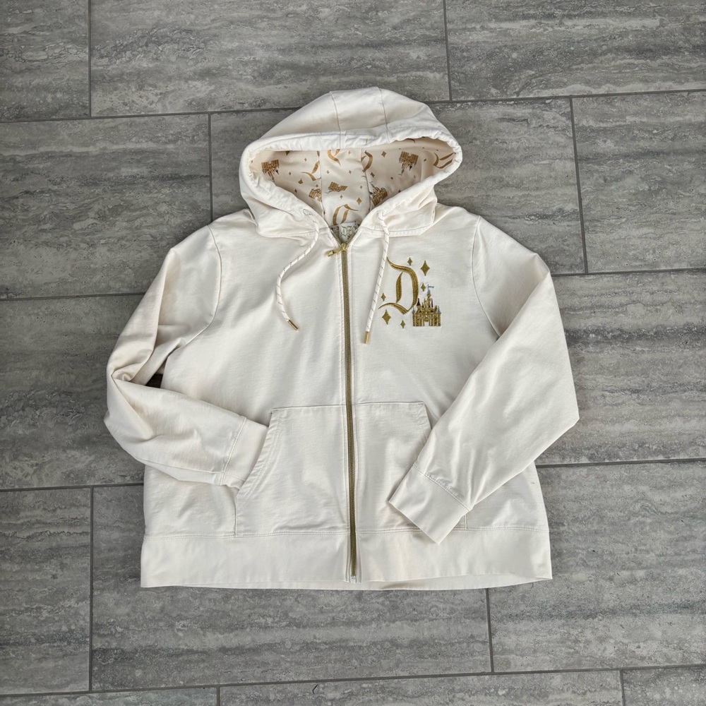 disneyland 70th‎ anniversary Castle Collection Cream Gold Zip Up Hoodie XL